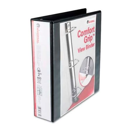 Universal Universal One Comfort Grip Deluxe Plus D-Ring View Binder, 2" Capacity, 8-1/2 x 11, Black UNV30731***